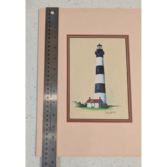 Lighthouse Mixed Media Art Signed Original 1992 Matted Costal Outer banks - Picture 9 of 15